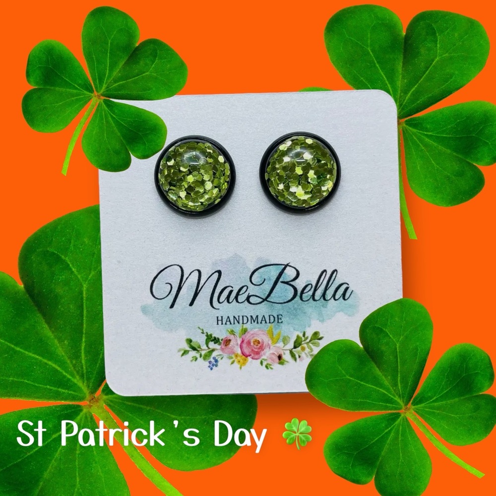 St. Patrick's Day Green Glitter Earrings
